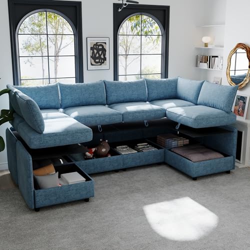 Oversized Modular Sectional Sofa with Movable Ottomans, U-Shaped Chenille J2923