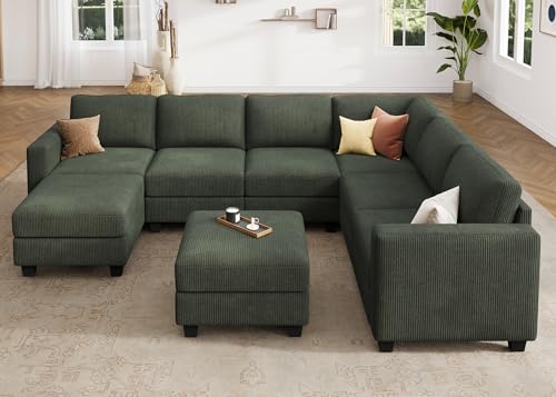 HONBAY Corduroy Modular Sectional Couch with Storage, Dark Gray A586576