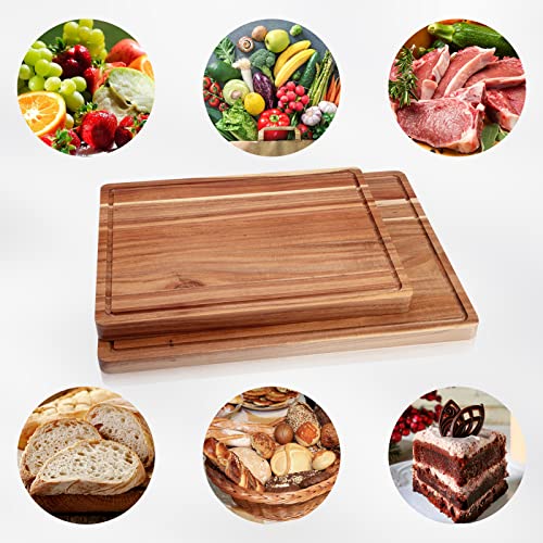 Acacia Wood Cutting Board with Handle and Juice Groove, 24x18 Inch C73804