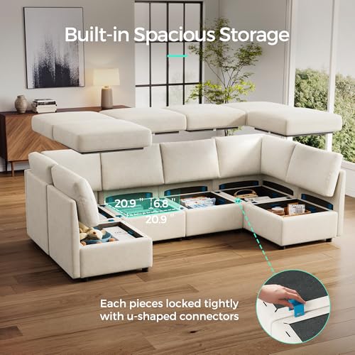 LINSY HOME Modular U Shaped Sectional Sofa with Storage, Blue M8981