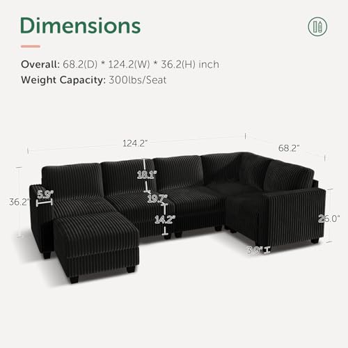 HONBAY Corduroy Modular Sectional Couch with Storage, Dark Gray A586576