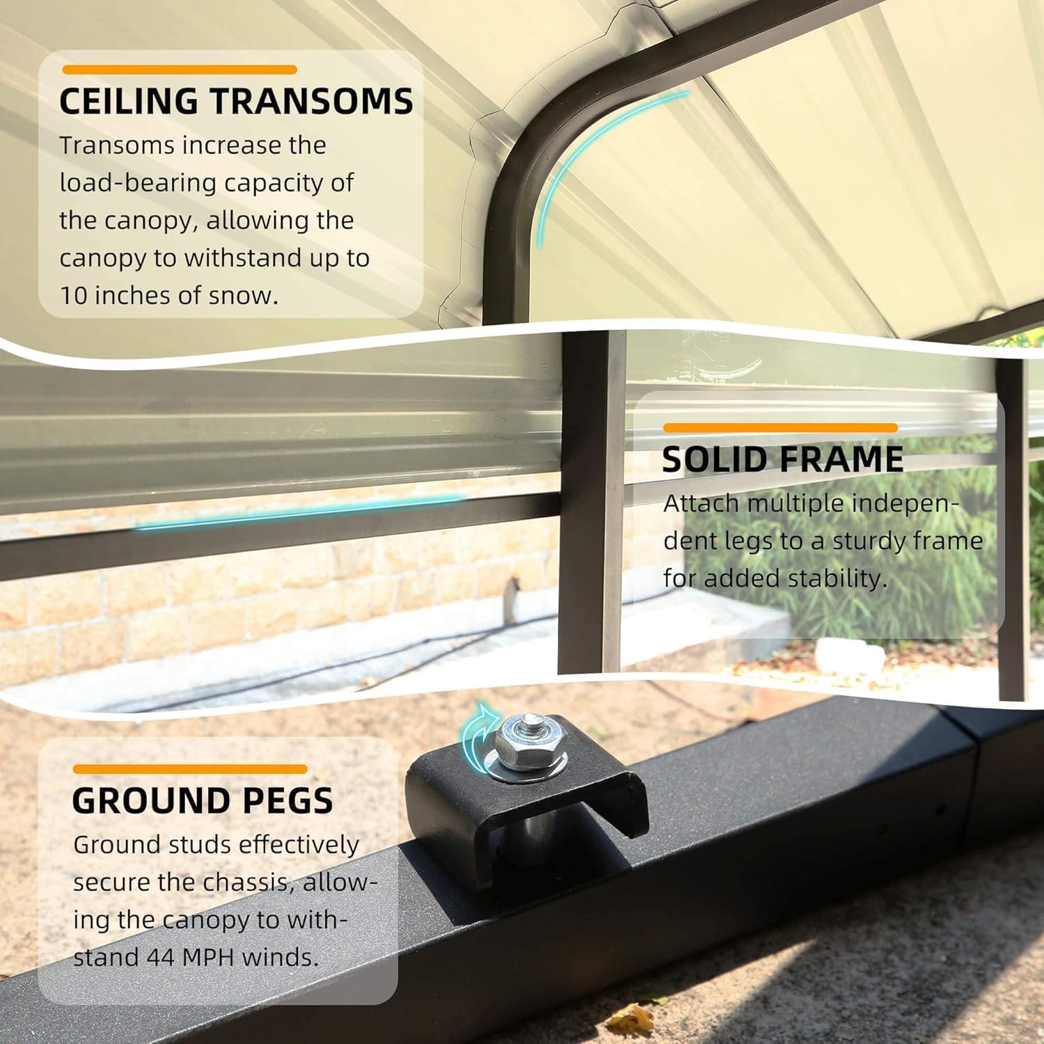 12'x20' Heavy Duty Metal Carport with Galvanized Steel Roof for 2 Car E840