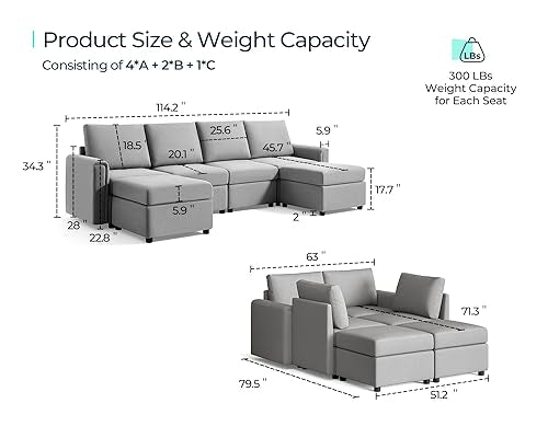 LINSY HOME Modular U Shaped Sectional Sofa with Storage, Blue M8981