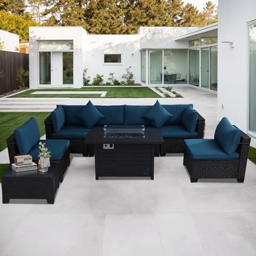 KIGOTY Patio Furniture Set 7 Pieces Outdoor Sectional Sofa with Cushions and Glass Coffee Table B60021