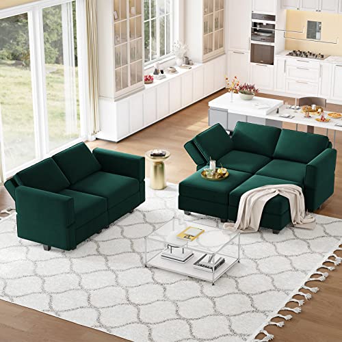 Belffin Modular Velvet Sectional Sofa with Chaise Lounge and Storage, Grey T418154