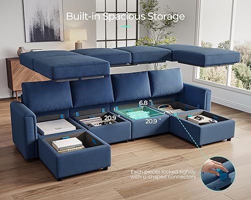 LINSY HOME Modular U Shaped Sectional Sofa with Storage, Blue M8981