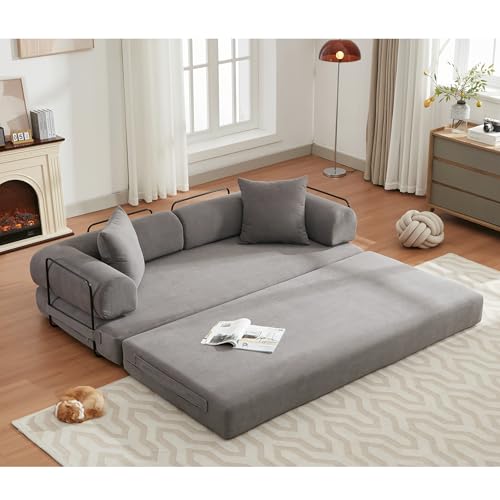 Corduroy Convertible Sleeper Sofa Bed with Pillow, Beige S401207