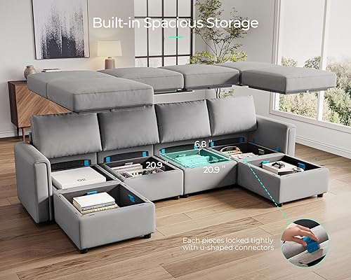LINSY HOME Modular U Shaped Sectional Sofa with Storage, Blue M8981
