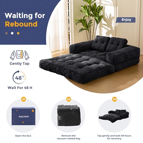 MAXYOYO Folding Sofa Bed L-Shaped Convertible Sleeper Couch with Pillow, Dark Grey X9070