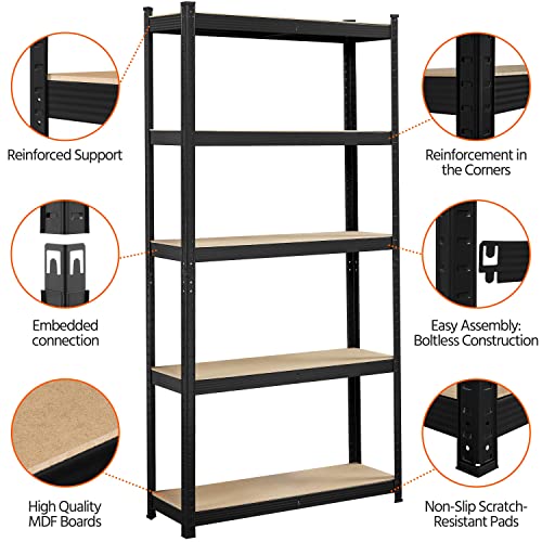Yaheetech 5-Tier Heavy Duty Garage Shelving Unit, Adjustable Metal Storage Rack, Blue J339478