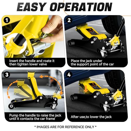 Auto Dynasty 4 Ton Low Profile Floor Jack, Heavy Duty Steel Hydraulic, Yellow B7990