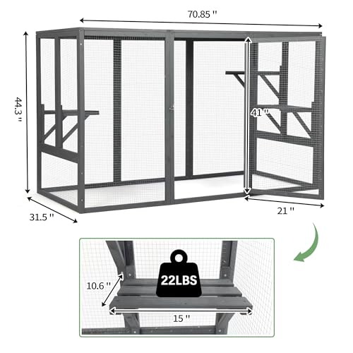 Outdoor Cat Enclosure Weatherproof Wooden Catio with 3 Platforms Grey D292834
