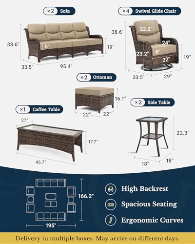 Luxury Patio Furniture Set 7PCS Wicker Conversation Set with Blue Cushions J5390