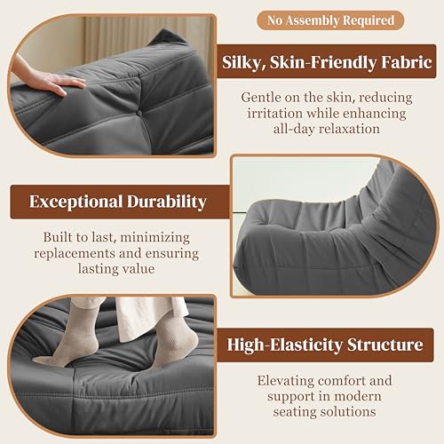 Bean Bag Chair for Adults Suede Microfiber Fireside Floor Chair 3-Seater Beige F151744