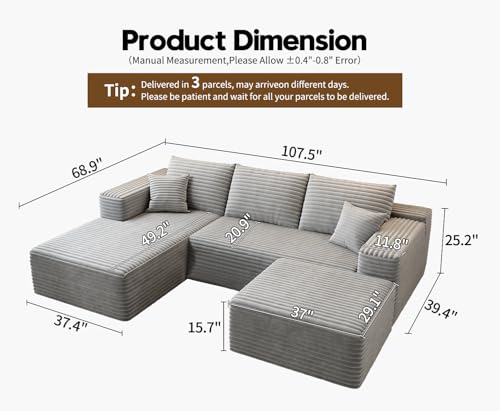 Cloud Modular Sectional Sofa with Ottoman, U Shaped, Black M332378