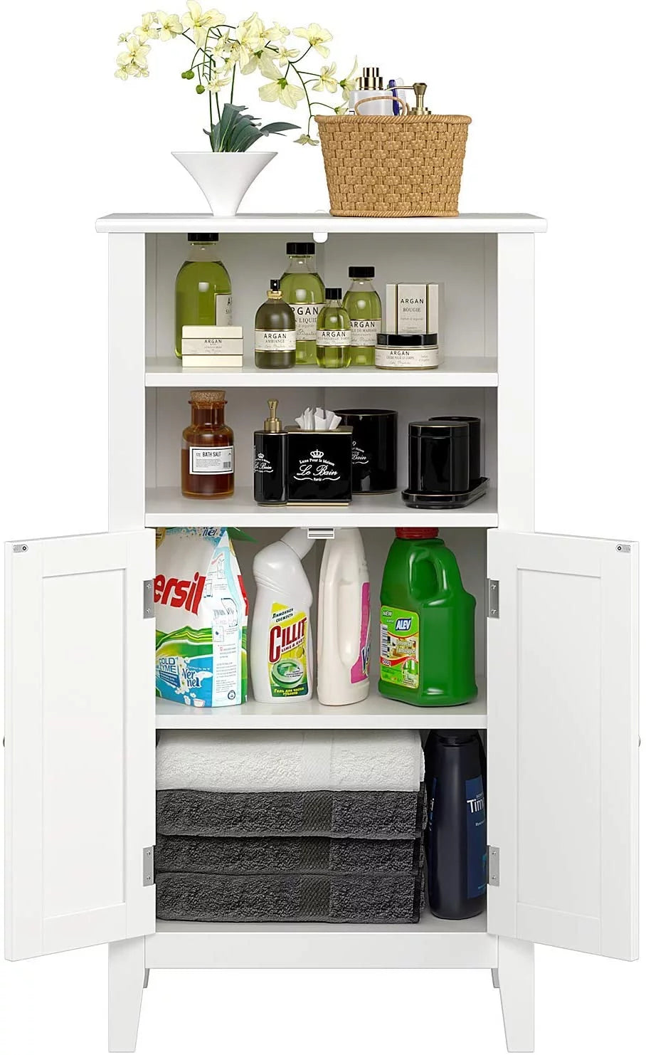 Homfa 2 Tier Bathroom Storage Cabinet with Doors, White Y42661