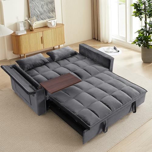 WIIS' IDEA Convertible Sofa Bed 3-in-1 Velvet Sleeper with Adjustable Backrest, Gray L188547