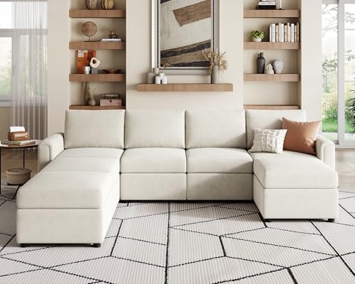 LINSY HOME Modular U Shaped Sectional Sofa with Storage, Blue M8981