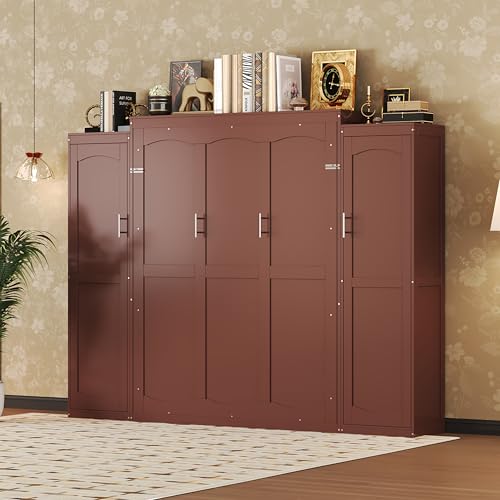 Polib Full Size Murphy Bed with Two Wardrobes and Storage Shelf, White S302797