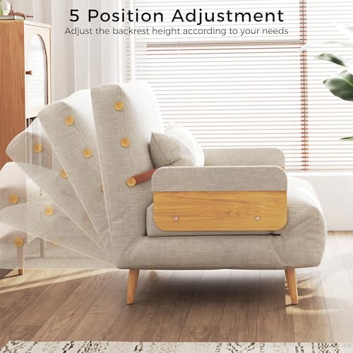 Convertible Chair Bed Sleeper for Adults with Wooden Arms, Linen G638