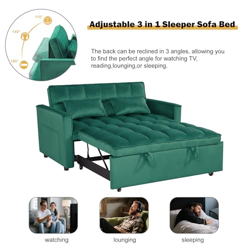 3 in 1 Sleeper Sofa Bed with Side Pocket, Black Convertible Futon Couch W34330