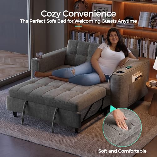LINSY 3-in-1 Convertible Sofa Bed with Charging Station, Green E504001