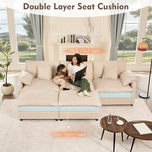 U Shaped Modular Sectional Sofa with Ottoman, Chenille, Black P2121