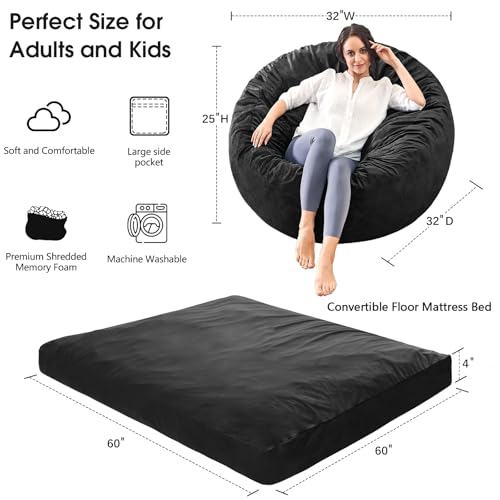 Giant Bean Bag Chair for Adults Convertible Bed with Microfiber Cover Charcoal G62613