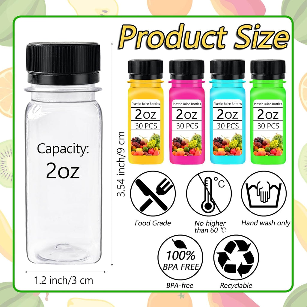 30PCS 2oz Plastic Shot Bottles with Caps and 10 Funnels B27262