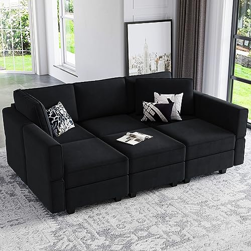 Belffin Modular Velvet Sectional Sofa with Chaise Lounge and Storage, Grey T418154