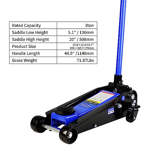 Pvillez Floor Jack, Heavy Duty Hydraulic Low Profile Steel Racing Jack, 2 Ton Capacity Blue H10635