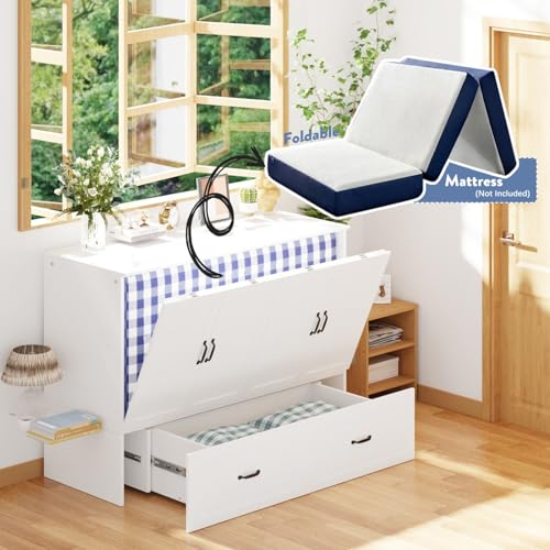 FAMAPY Twin Murphy Bed with Charging Station and Drawer, White R82352