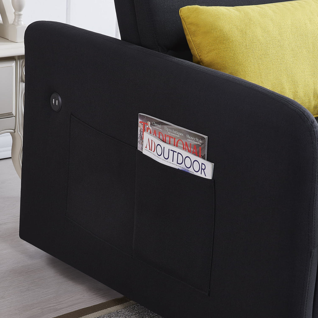 Holaki Velvet Convertible Loveseat Sleeper Sofa Bed with USB, Black G28354