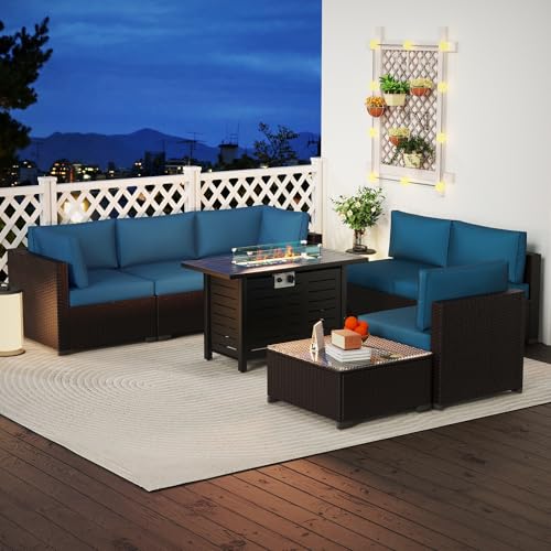 KIGOTY Patio Furniture Set 7 Pieces Outdoor Sectional Sofa with Cushions and Glass Coffee Table B60021