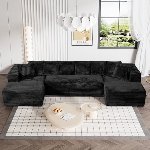 131" Modular Sectional Sofa Cloud Couch, Corduroy Memory Foam Black O10952