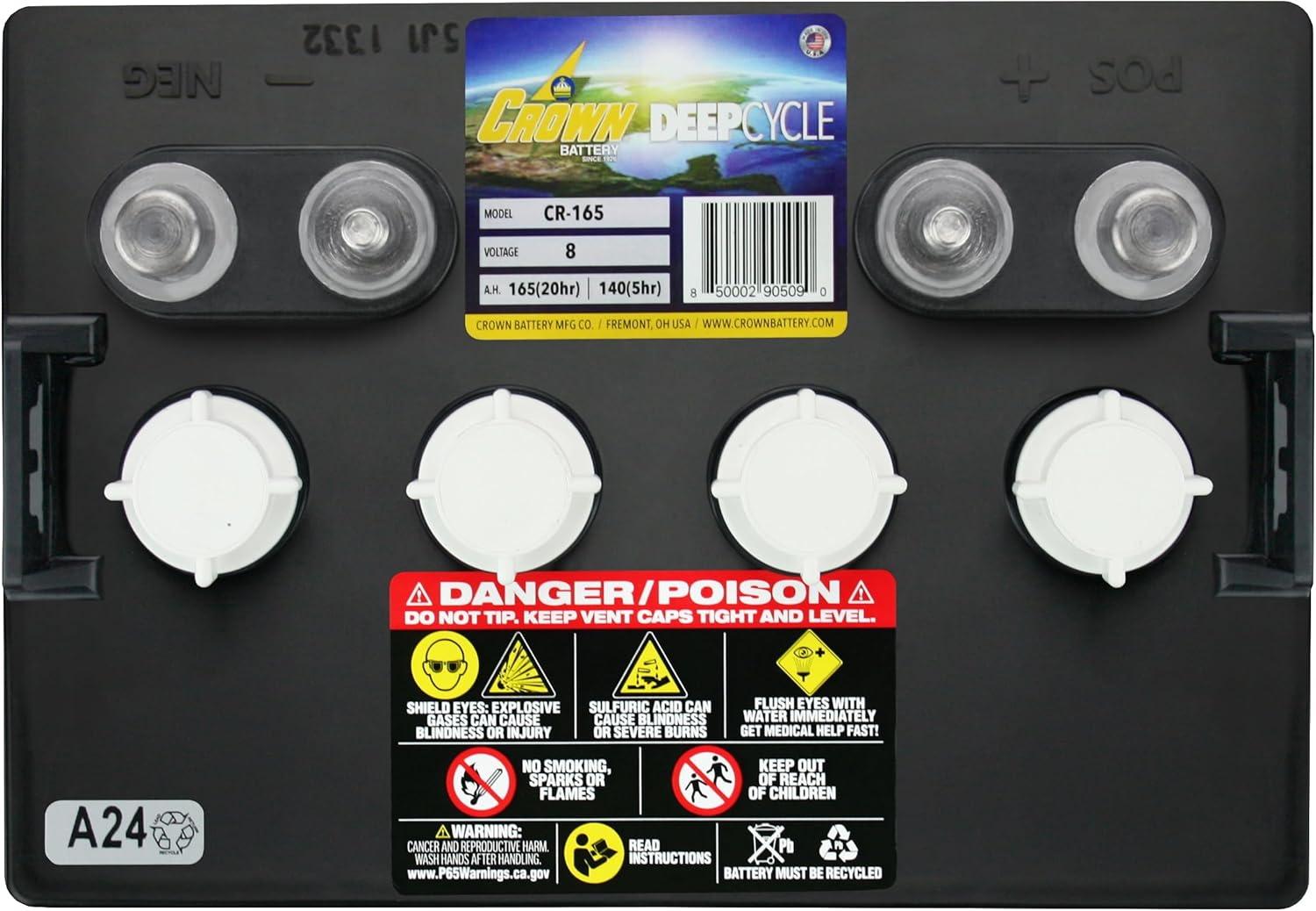 Crown CR-165 8V Deep-Cycle Flooded Battery E9561
