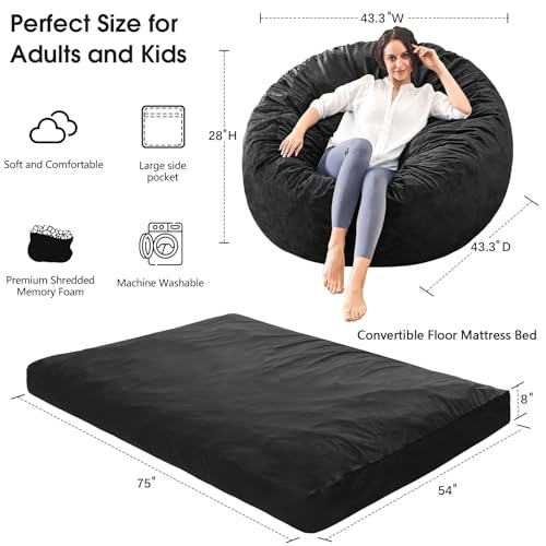 Giant Bean Bag Chair for Adults Convertible Bed with Microfiber Cover Charcoal G62613