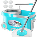 FunClean Spin Mop and Bucket,Mop and Bucket with Wringer Set for Home,360 Spinning Mopping Floor Cleaning Tool with 4 Microfiber Replacement Head Refills,61" Extended Handle, 2X Wheel - Blue