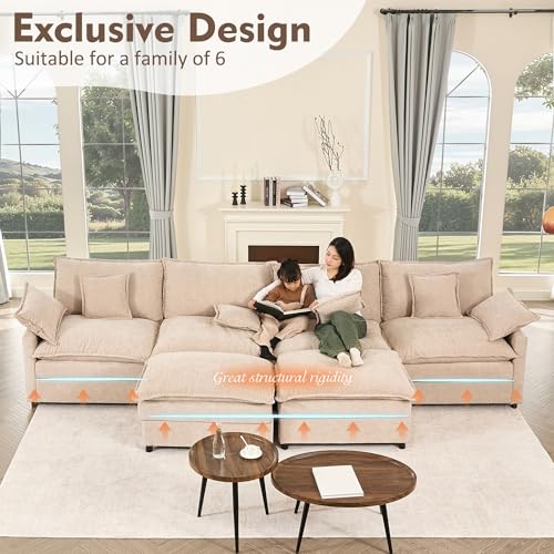 U Shaped Modular Sectional Sofa with Ottoman, Chenille, Black P2121