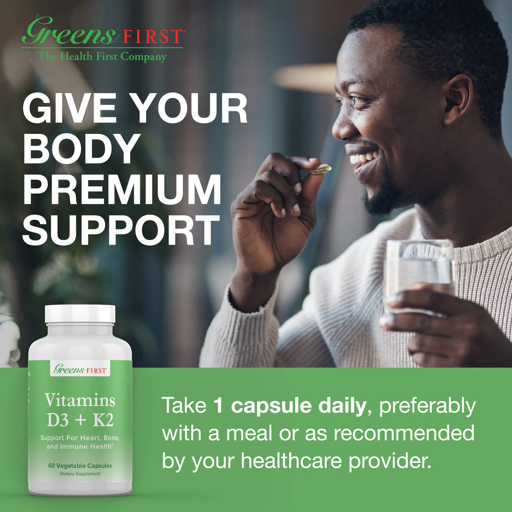 Greens First Vitamins D3+K2, 60 Vegetable Capsules T7752