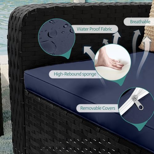 6 Piece Wicker Patio Furniture Set with Swivel Recline Chairs and Storage Ottoman X6280