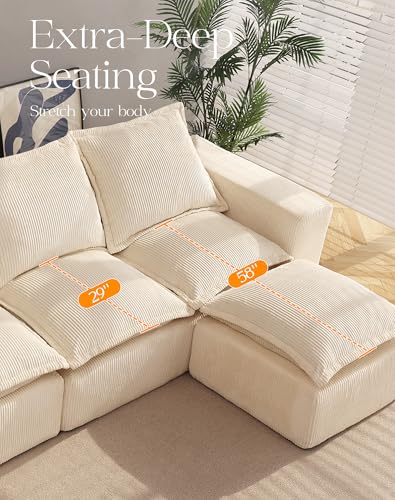 Comfy Cloud Couch with L-Shape Chaise, Modular Sectional Sofa in a Box, Soft Corduroy, Black U67688