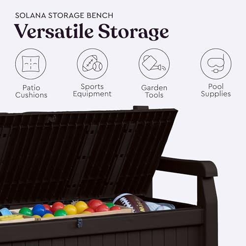 Keter Solana 70 Gallon Storage Bench Deck Box, Graphite S75770