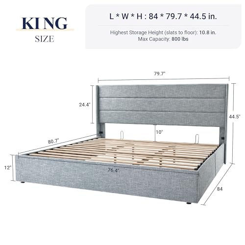 Allewie Full Size Lift Up Storage Bed with Wingback Headboard, Light Beige C85153