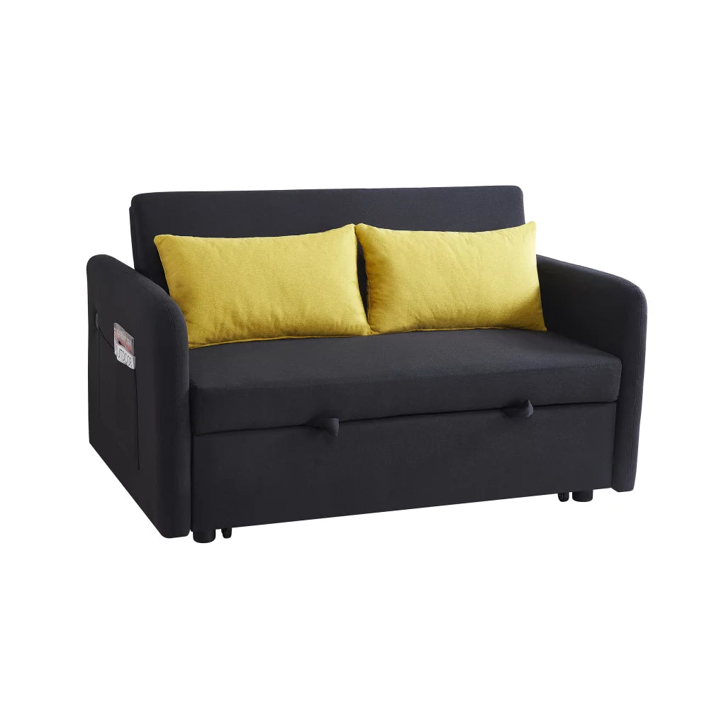 Holaki Velvet Convertible Loveseat Sleeper Sofa Bed with USB, Black G28354