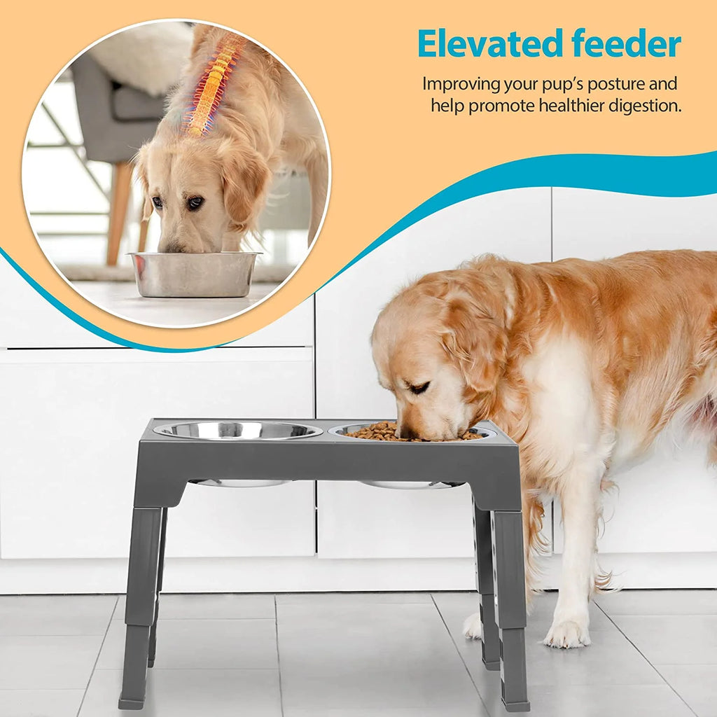 ZALALOVA Elevated Dog Bowls Stand with 2 Stainless Steel Dishes, Adjustable Height for Medium and Large Dogs G801