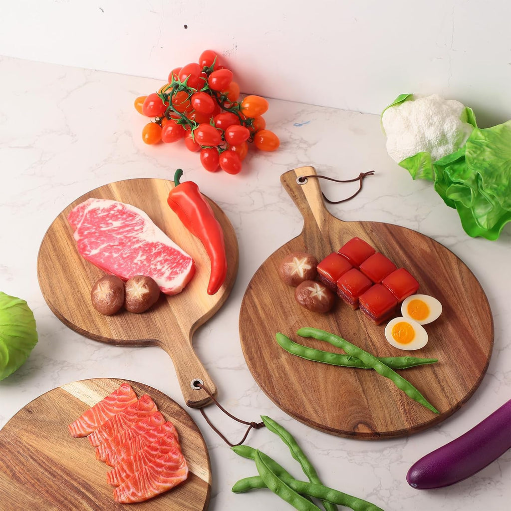 16 Pack Acacia Wood Cutting Board with Handle Round Charcuterie Boards R25848