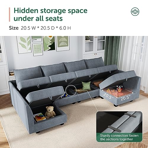 HONBAY Modular Sectional Sofa U Shaped Couch with Storage, Bluish Grey O55291