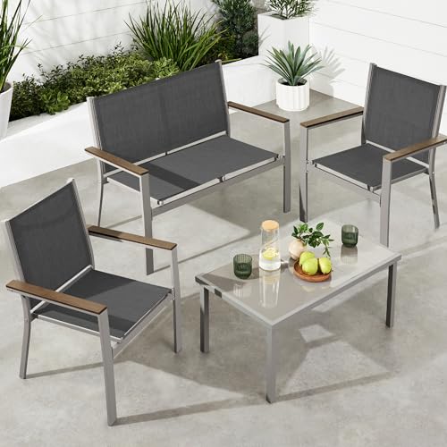 Best Choice Products 4-Piece Textilene Patio Conversation Set with Steel Frame, Taupe/Charcoal T8603