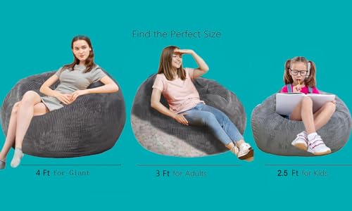 Faux Fur Bean Bag Chair for Adults with Filling, Blue J1419